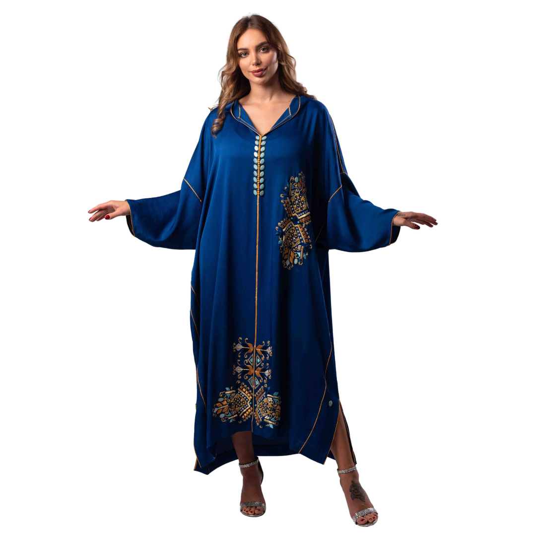 Rima Moroccan Jalabiya Women Crepe Blue
