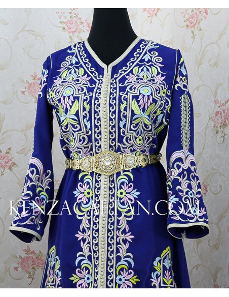 Robe arabe bleu royal avec broderie - Image 3