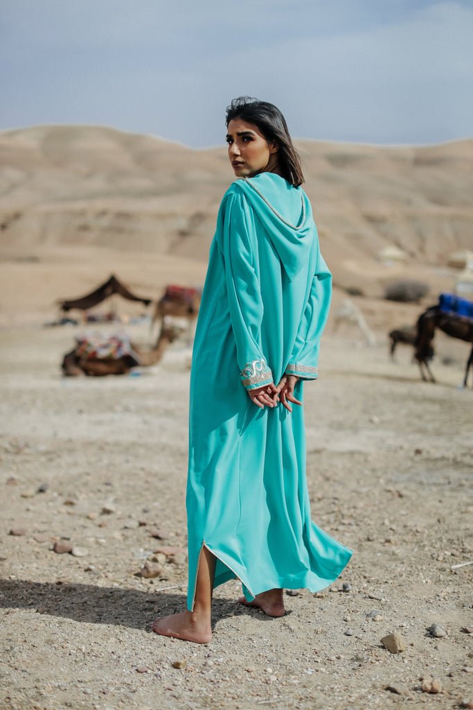 Robe marocaine Djellaba d'or et d'eau