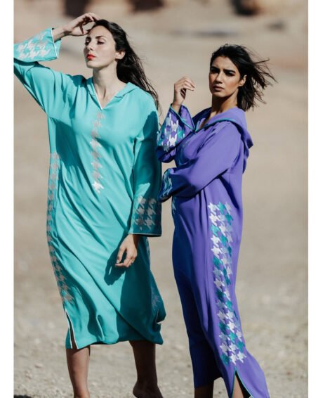 Silver and Aqua Djellaba Moroccan Dress