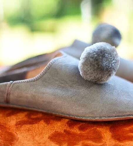 Suede Pompon Slippers