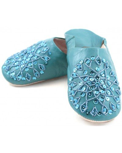 Turquoise selma slippers with sequins
