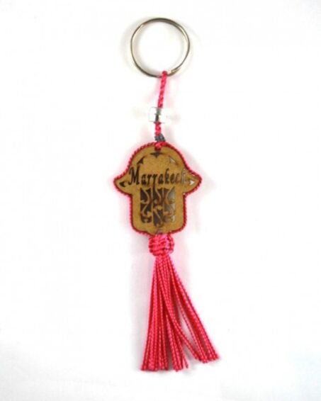 Wood key ring and pink sabra thread
